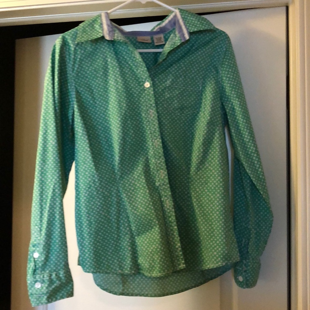 L.L. Bean women’s M green/white polka dot blouse